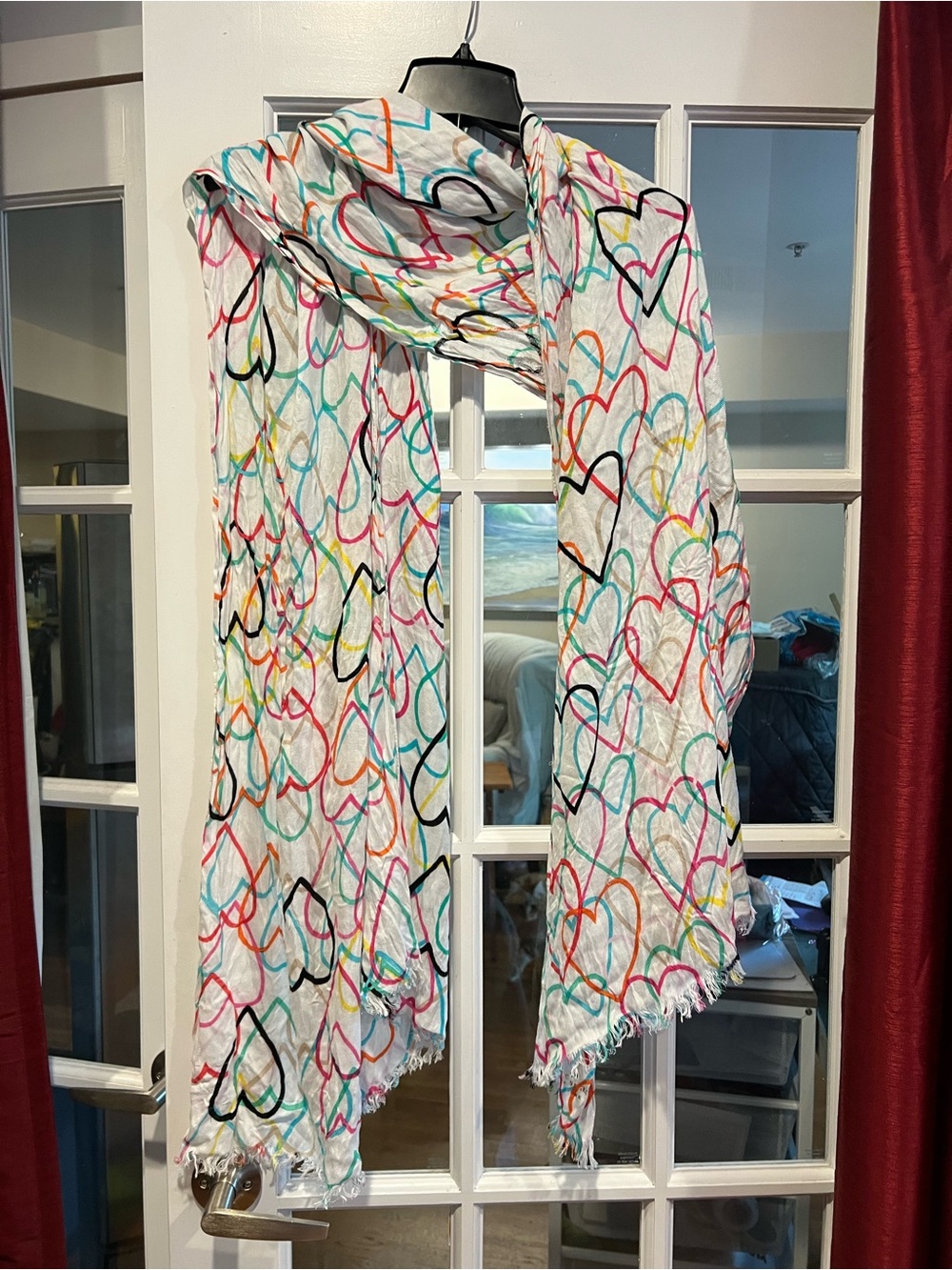 kate spade White Scarf with Multicolor Heart Print